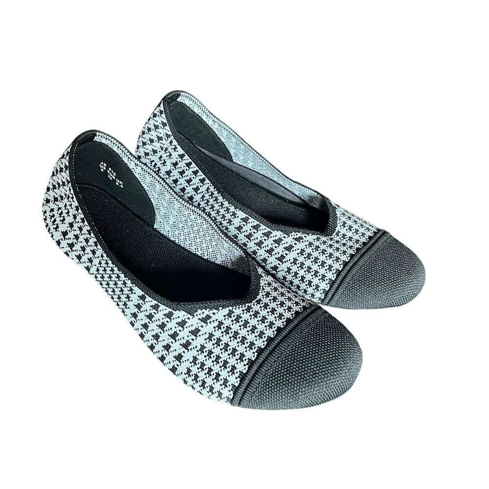 Frank Mully Ballet Flat Knit Shoes Women Size 8 Round Tie Black White